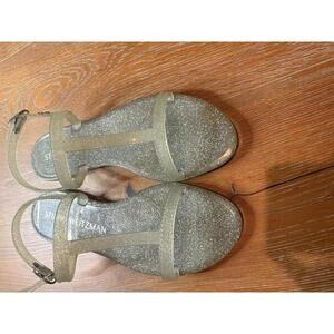 Stuart Weitzman Clear Glitter Jelly Sandals T-Strap Comfortable Summer Size 8